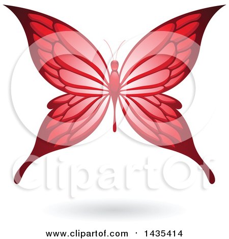 Clipart of a Flying Red Butterfly and Shadow - Royalty Free Vector Illustration by cidepix