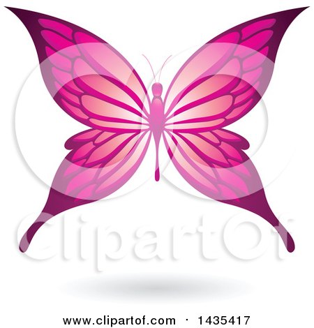 Clipart of a Flying Pink Butterfly and Shadow - Royalty Free Vector Illustration by cidepix