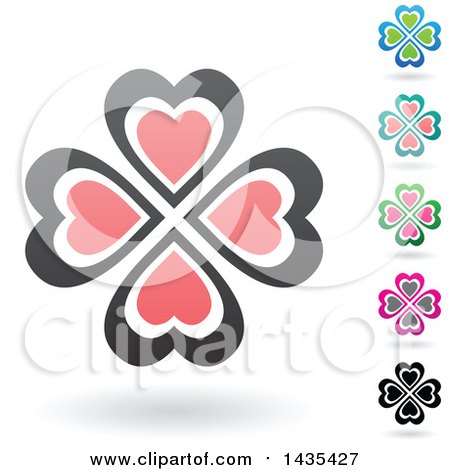 Clipart of Floating Heart Clovers with Shadows - Royalty Free Vector Illustration by cidepix