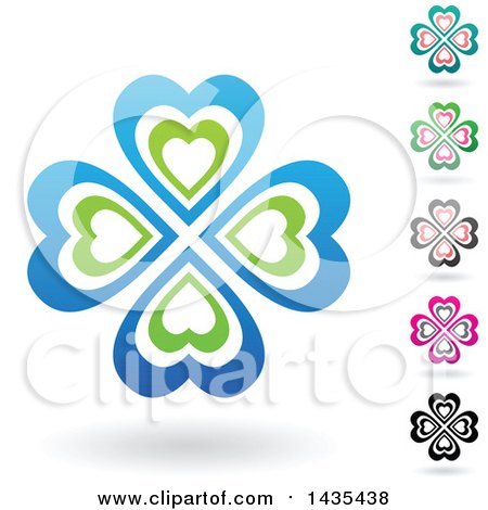 Clipart of Floating Heart Clovers with Shadows - Royalty Free Vector Illustration by cidepix