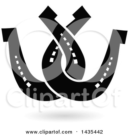 Clipart of Crossed Black and White Horseshoes and a Shadow - Royalty Free Vector Illustration by cidepix