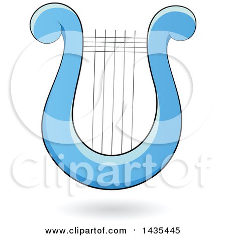 Clipart of a Floating Blue Lyre Harp Instrument and a Shadow - Royalty Free Vector Illustration by cidepix