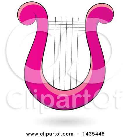 Clipart of a Floating Pink Lyre Harp Instrument and a Shadow - Royalty Free Vector Illustration by cidepix