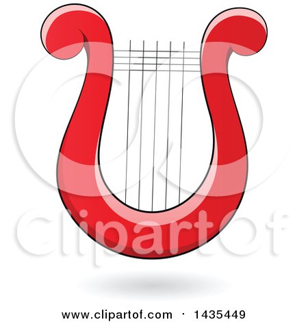Clipart of a Floating Red Lyre Harp Instrument and a Shadow - Royalty Free Vector Illustration by cidepix