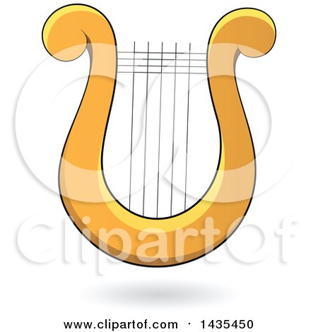 Clipart of a Floating Yellow Lyre Harp Instrument and a Shadow - Royalty Free Vector Illustration by cidepix