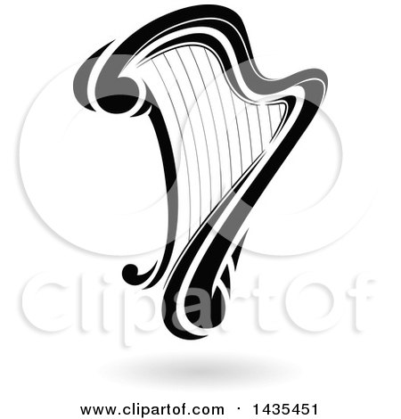 Clipart of a Floating Black Harp with a Shadow - Royalty Free Vector Illustration by cidepix