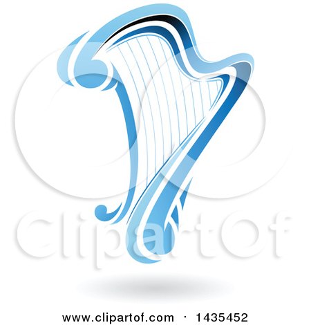 Clipart of a Floating Blue Harp with a Shadow - Royalty Free Vector Illustration by cidepix
