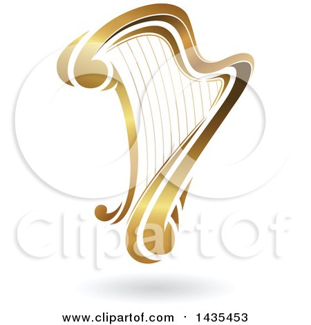 Clipart of a Floating Gold Harp with a Shadow - Royalty Free Vector Illustration by cidepix
