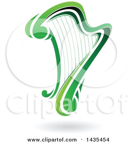 Clipart of a Floating Green Harp with a Shadow - Royalty Free Vector Illustration by cidepix