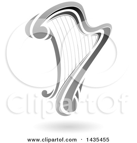 Clipart of a Floating Gray Harp with a Shadow - Royalty Free Vector Illustration by cidepix