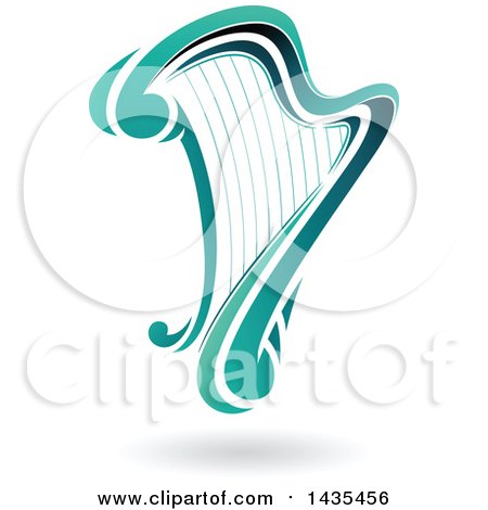 Clipart of a Floating Turquoise Harp with a Shadow - Royalty Free Vector Illustration by cidepix