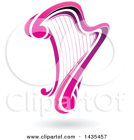 Clipart of a Floating Pink Harp with a Shadow - Royalty Free Vector Illustration by cidepix
