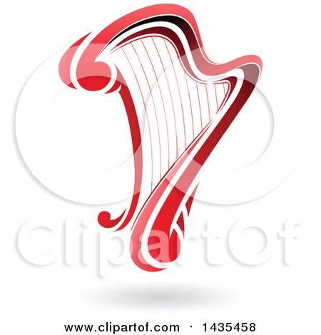 Clipart of a Floating Red Harp with a Shadow - Royalty Free Vector Illustration by cidepix