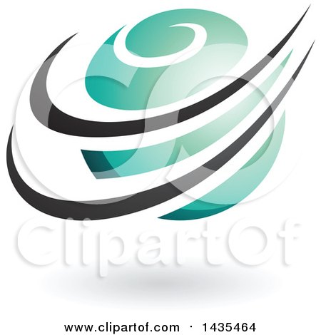 Clipart of a Turquoise Orbital Planet with Black Rings and a Shadow - Royalty Free Vector Illustration by cidepix