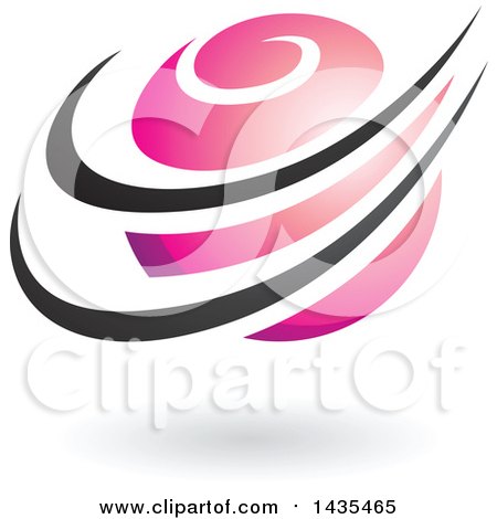 Clipart of a Pink Orbital Planet with Black Rings and a Shadow - Royalty Free Vector Illustration by cidepix