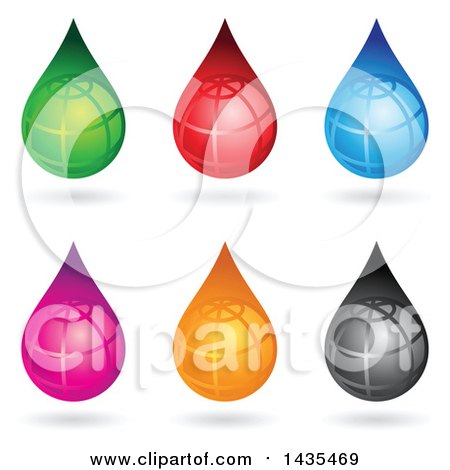 Clipart of Floating Abstract Water Drops with Gobes and Shadows - Royalty Free Vector Illustration by cidepix