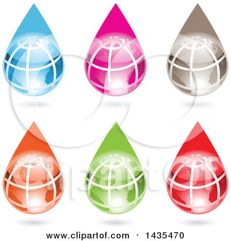Clipart of Waterdrops with Globes and Shadows - Royalty Free Vector Illustration by cidepix