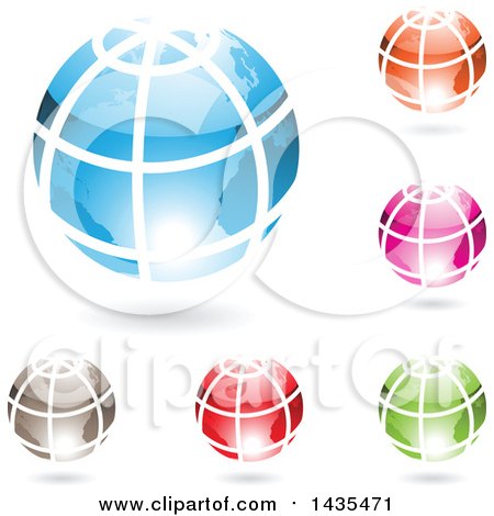 Clipart of Floating Grid Globes with Shadows - Royalty Free Vector Illustration by cidepix