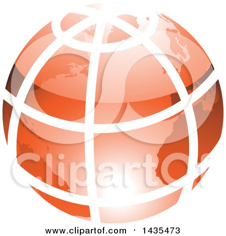 Clipart of an Orange Grid Earth Globe - Royalty Free Vector Illustration by cidepix