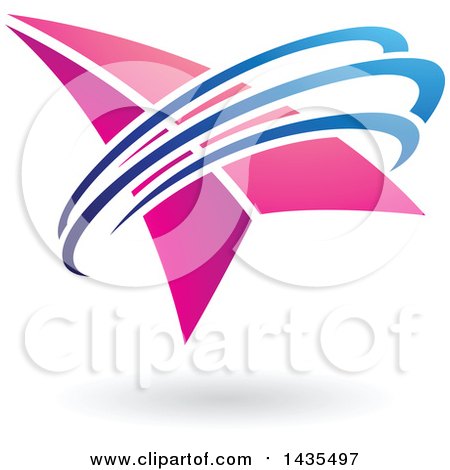 Clipart of a Pink Arrow with Blue Swooshes and a Shadow - Royalty Free Vector Illustration by cidepix