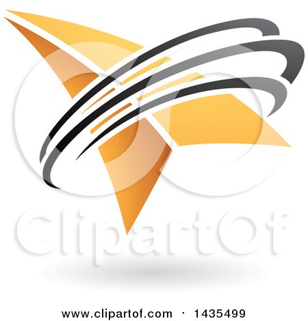 Clipart of a Yellow Arrow with Black Swooshes and a Shadow - Royalty Free Vector Illustration by cidepix