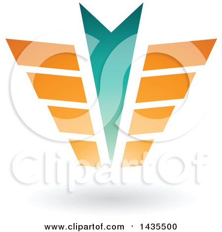 Clipart of an Abstract Orange and Turquoise Arrow Wing Design - Royalty Free Vector Illustration by cidepix