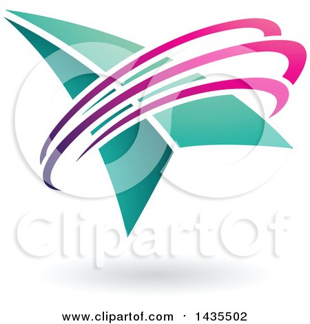 Clipart of a Turquoise Arrow with Pink and Purple Swooshes and a Shadow - Royalty Free Vector Illustration by cidepix