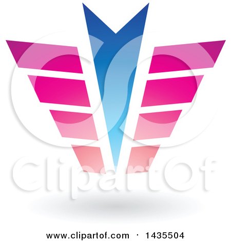 Clipart of an Abstract Pink and Blue Arrow Wing Design - Royalty Free Vector Illustration by cidepix