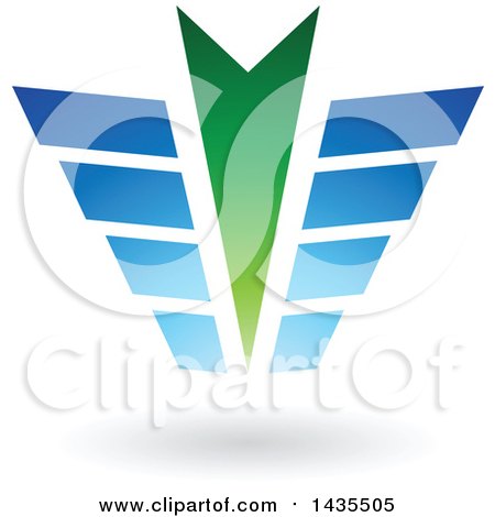 Clipart of an Abstract Green and Blue Arrow Wing Design - Royalty Free Vector Illustration by cidepix