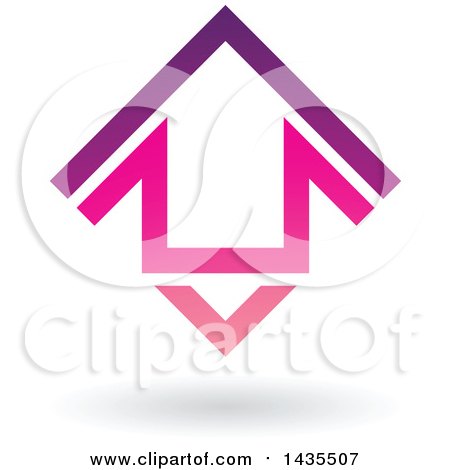 Clipart of a Floating Abstract House Arrow Icon and Shadow - Royalty Free Vector Illustration by cidepix