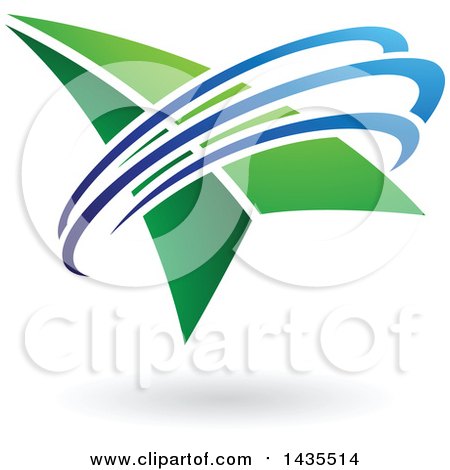 Clipart of a Green Arrow with Blue Swooshes and a Shadow - Royalty Free Vector Illustration by cidepix