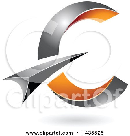 Clipart of an Abstract Black and Orange Letter C Design, with a Shadow - Royalty Free Vector Illustration by cidepix