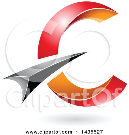 Clipart of an Abstract Black, Red and Orange Letter C Design, with a Shadow - Royalty Free Vector Illustration by cidepix