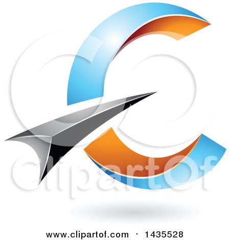 Clipart of an Abstract Black, Blue and Orange Letter C Design, with a Shadow - Royalty Free Vector Illustration by cidepix