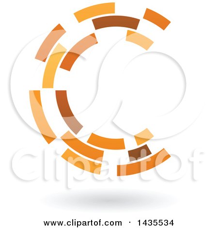Clipart of a Brown and Orange Abstract Floating Letter C Made of Triangles, with a Shadow - Royalty Free Vector Illustration by cidepix