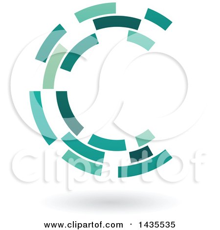 Clipart of a Green Abstract Floating Letter C Made of Triangles, with a Shadow - Royalty Free Vector Illustration by cidepix