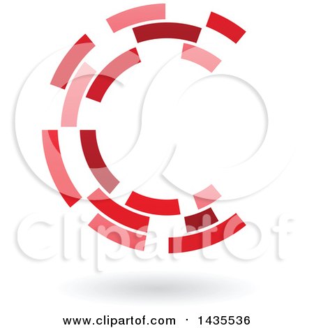 Clipart of a Red Abstract Floating Letter C Made of Triangles, with a Shadow - Royalty Free Vector Illustration by cidepix