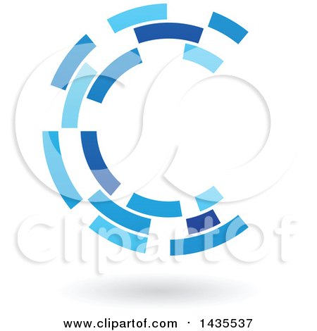 Clipart of a Blue Abstract Floating Letter C Made of Triangles, with a Shadow - Royalty Free Vector Illustration by cidepix