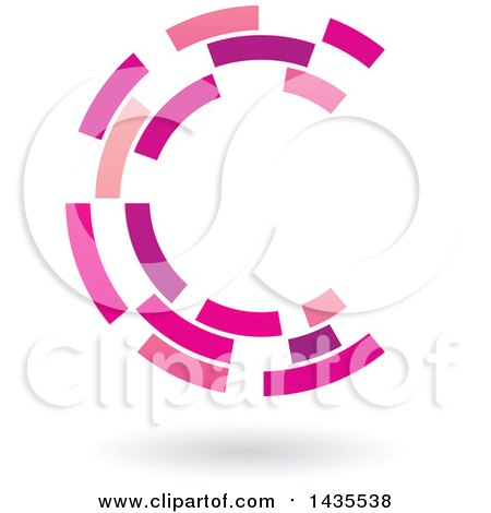 Clipart of a Pink and Purple Abstract Floating Letter C Made of Triangles, with a Shadow - Royalty Free Vector Illustration by cidepix