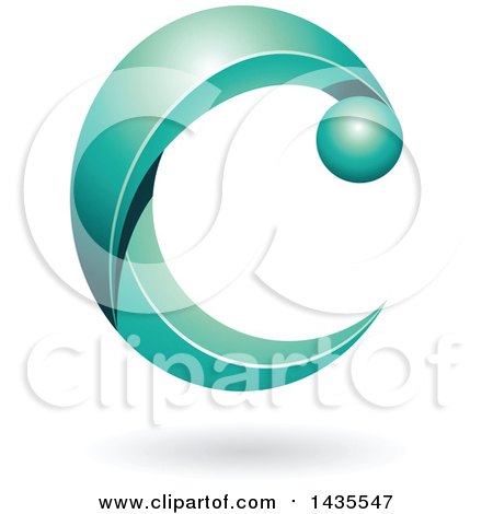 Clipart of a Turquoise Letter C, with a Shadow - Royalty Free Vector Illustration by cidepix