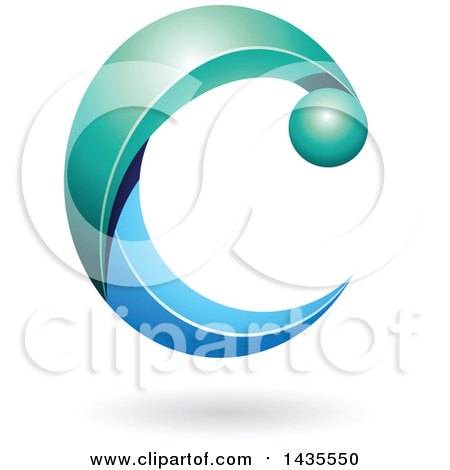 Clipart of a Turquoise and Blue Letter C, with a Shadow - Royalty Free Vector Illustration by cidepix