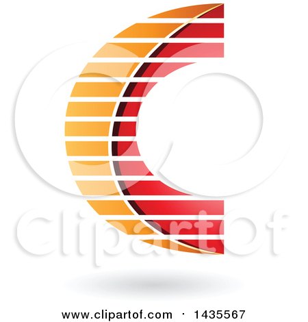 Clipart of a Letter C Design with Stripes and a Shadow - Royalty Free Vector Illustration by cidepix