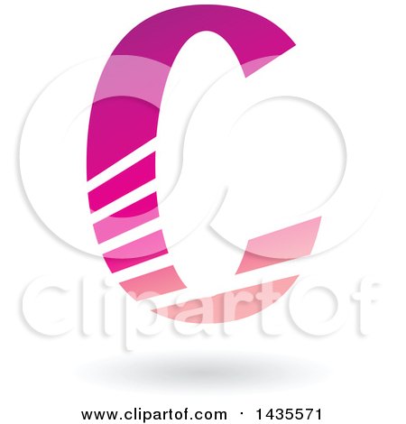 Clipart of a Floating Letter C Design with Stripes and with a Shadow - Royalty Free Vector Illustration by cidepix