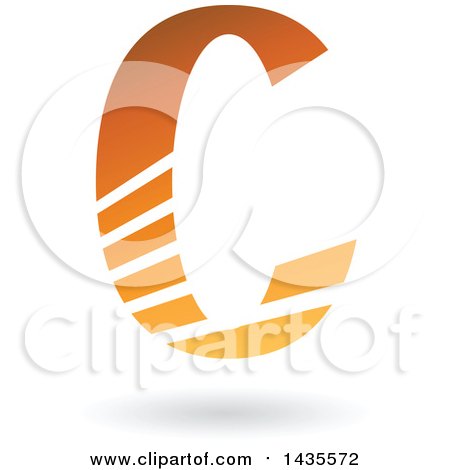 Clipart of a Floating Letter C Design with Stripes and with a Shadow - Royalty Free Vector Illustration by cidepix