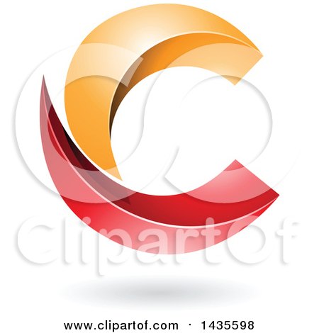 Clipart of a Two Pieced Letter C Design with a Shadow - Royalty Free Vector Illustration by cidepix