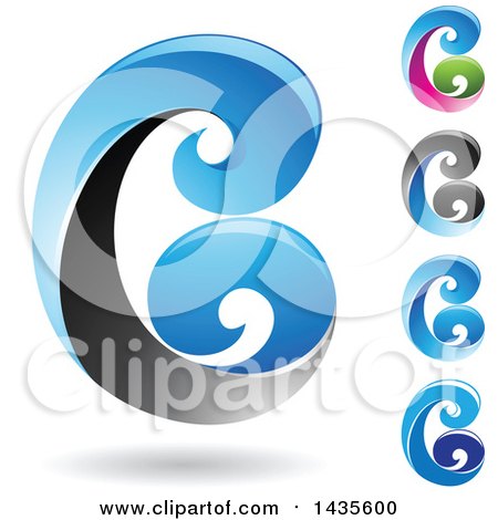 Clipart of Floating Abstract Swirly Capital Letter B Designs with Shadows - Royalty Free Vector Illustration by cidepix