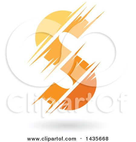 Clipart of a Gradient Yellow and Orange Letter S Design with Speed or Slash Marks and a Shadow - Royalty Free Vector Illustration by cidepix
