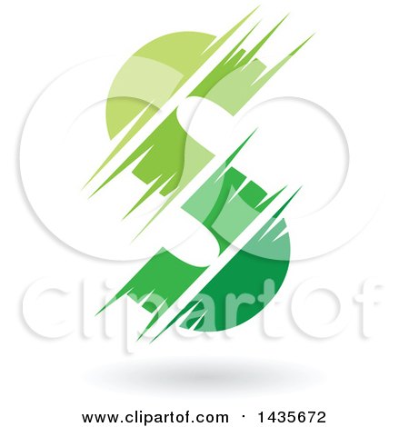 Clipart of a Gradient Green Letter S Design with Speed or Slash Marks and a Shadow - Royalty Free Vector Illustration by cidepix