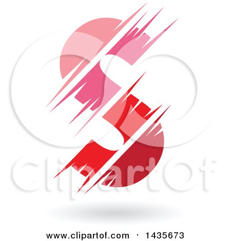 Clipart of a Gradient Pink and Red Letter S Design with Speed or Slash Marks and a Shadow - Royalty Free Vector Illustration by cidepix