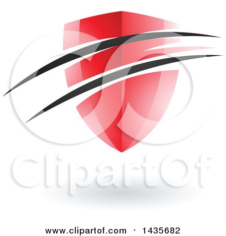 Clipart of a Floating Red Shield with Black Swooshes and a Shadow - Royalty Free Vector Illustration by cidepix